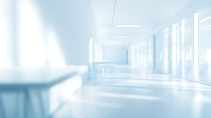 Poster - White blue blurred hospital interior, copy space concept for wallpaper or background