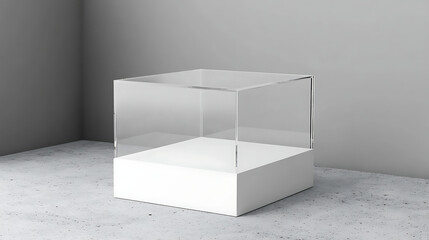 Poster - White glass showcase cube mock up, isolated, 3d rendering, empty acrylic podium box mockup