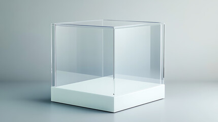 Fototapete - White glass showcase cube mock up, isolated, 3d rendering, empty acrylic podium box mockup