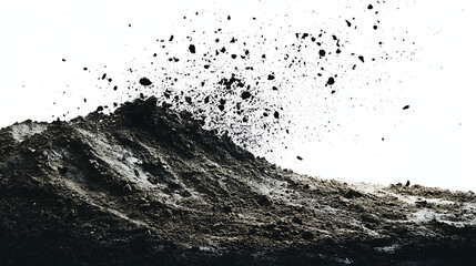 Poster - Soil dirt flying pile scattered isolated on white background