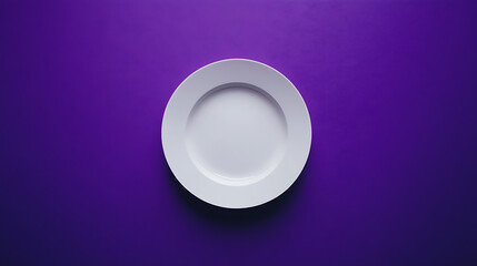 Poster - White plate on purple background, a simple white plate set against a vibrant purple background, creating a striking and modern visual contrast