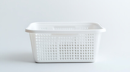 Poster - White rectangular plastic storage basket with an isolated white front view