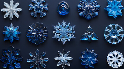 Poster - Winter wonderland: capture the essence of the season with these exquisite blue snowflake icons