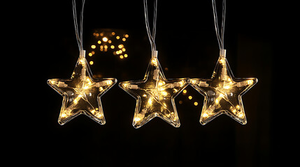 Poster - Star-shaped fairy lights emit a warm, inviting glow, hanging against a dark background, perfect for festive celebrations or cozy evenings