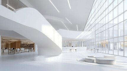 Poster - Modern white open space office interior with a versatile mock-up wall ideal for business presentations and design layouts