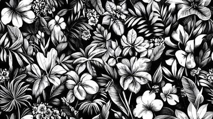 Poster - Monochrome two-tone tropical pattern