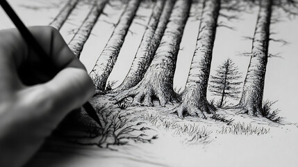 Aufkleber - Nature's revival: hand-drawn forest illustrations