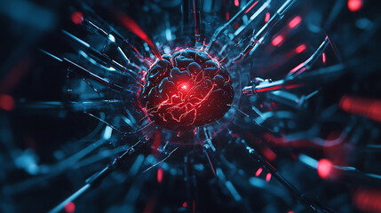 Poster - neural circuit and electronic cyber brain in a quantum computing system, concept of artificial intel