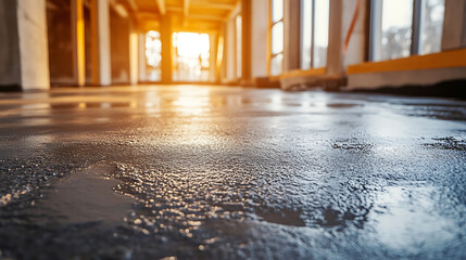 Poster - Newly laid screed concrete mixed with cement to level floors