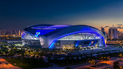 Aufkleber - Night view of nfl superbowl stadium iconic american football event, concept nfl, superbowl, iconic stadium, american football, night view