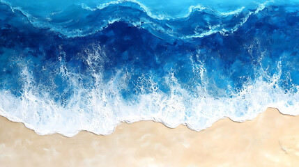 Poster - Ocean waves texture with blue ripples and white foam, summer tropical travel panorama