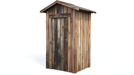Aufkleber - One single old rustic wooden outhouse isolated on white background
