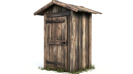 Aufkleber - One single old rustic wooden outhouse isolated on white background