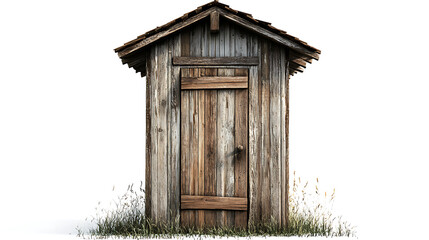 Aufkleber - One single old rustic wooden outhouse isolated on white background