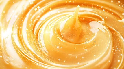 Poster - Orange gel texture background, gold cosmetic transparent cream swirl with bubbles, citrus fruit skincare product closeup