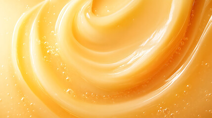 Poster - Orange gel texture background, gold cosmetic transparent cream swirl with bubbles, citrus fruit skincare product closeup