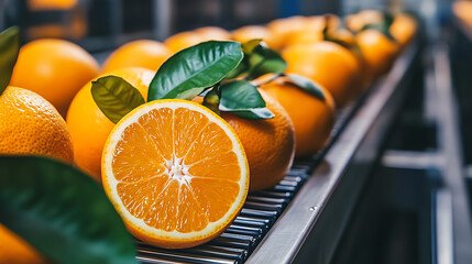 Poster - Oranges on conveyor belt in factory