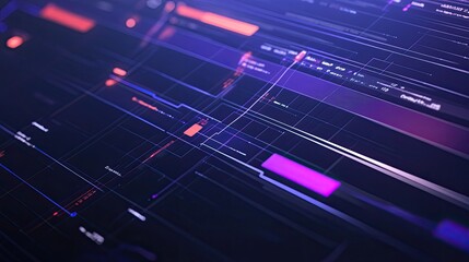 Poster - Abstract digital interface with glowing lines and data streams.