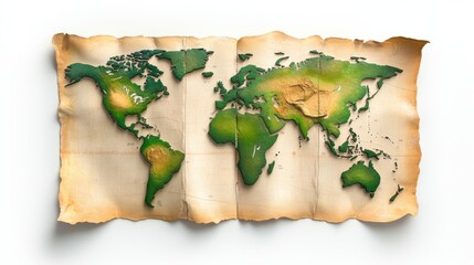 Poster - Top view of a world atlas, showcasing continent borders, isolated against a white background