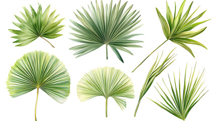 Poster - Palm leaves set in isolated background, watercolor botanical painting
