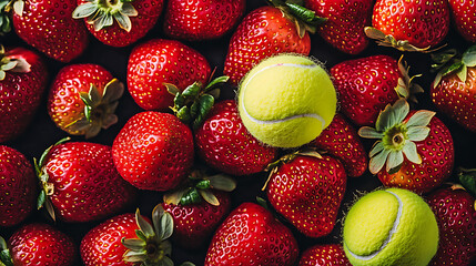 Aufkleber - Summer strawberries and tennis balls, traditional seasonal background