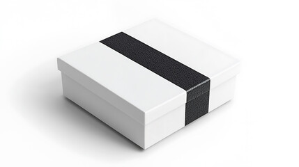 Poster - sleek packaging and post-like shape of the white gift box with a black textured design and a flat label, isolated on a white background, symbolize the retail and delivery industries