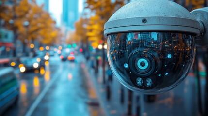 Poster - Smart city initiative featuring wireless CCTV cameras monitoring urban traffic during autumn
