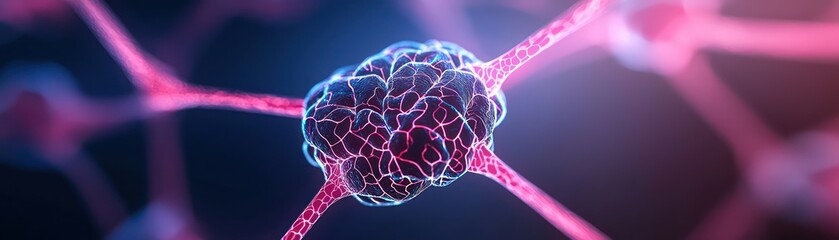 Poster - Luminous brain cell close up showcasing intricate neural connections and vibrant colors