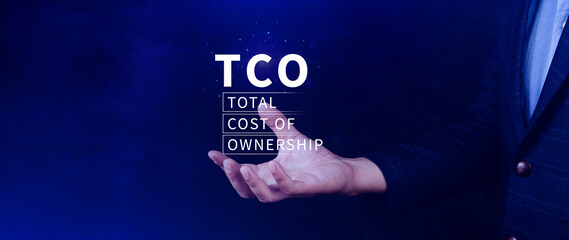 Aufkleber - TCO concept. Total Cost of Ownership, purchase price of an asset plus the costs of operation, business concept background
