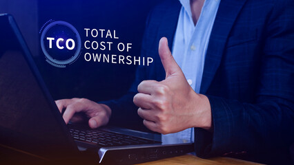 Aufkleber - TCO concept. Total Cost of Ownership, purchase price of an asset plus the costs of operation, business concept background
