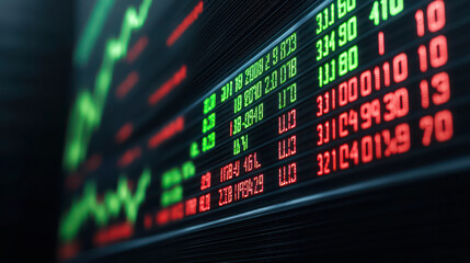 Poster - Real time stock prices displayed on digital screen with green and red indicators showing market trends and fluctuations