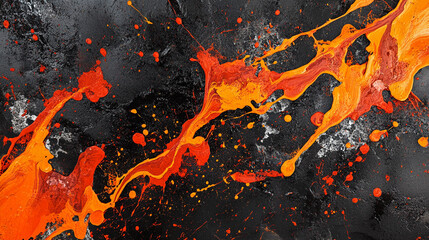 Poster - Vivid red and orange lava texture with splashes against a dark background. Generative AI