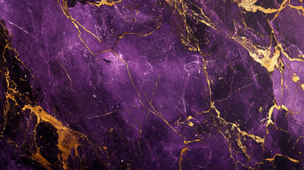 Poster - Vibrant purple marble background with stunning gold veins and patterns. Generative AI
