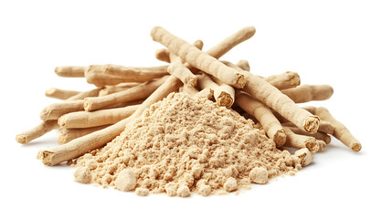 Poster - Pile ashwagandha powder, (withania somnifera) isolated on white, clipping