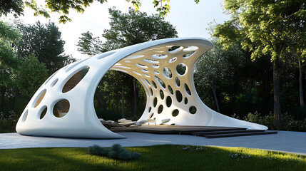 Aufkleber - Projet de construction d'une vأ©randa ou pergola bioclimatique pour une maison d'habiation moderne blanche