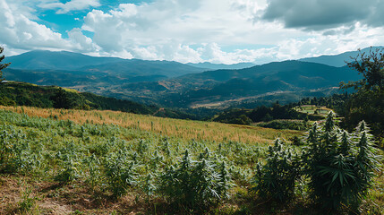 Aufkleber - Medical weed pant cannabis marijuana field outddor farm nature wild, cannabis or marijuana outdoors plantation growing on the mountains, wide angle