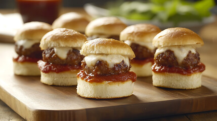Poster - Mini meatball sliders with marinara sauce and melted mozzarella cheese