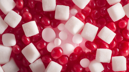 Poster - Red blood cells and sugar cubes representing high blood sugar and diabetes health issues