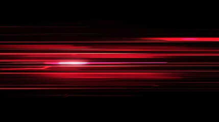 Poster - Red light streaks on a black background with glowing horizontal lines in a high speed motion blur effect