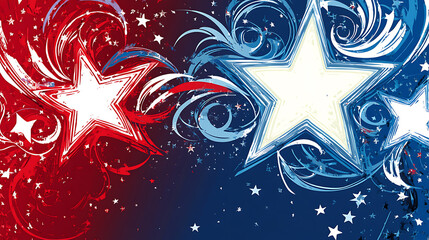 Poster - red, white and blue stars with swirls