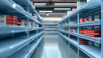 Poster - Mockup of empty retail shelves with wobblers and shelf talkers, 3d illustration