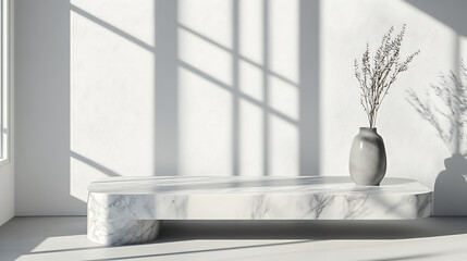 Aufkleber - Mockup product display, a marble table with a window shadow drop on a white wall background