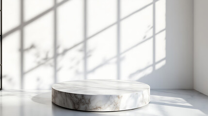 Poster - Mockup product display, a marble table with a window shadow drop on a white wall background
