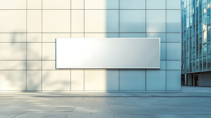 Aufkleber - Modern building facade with blank banner for ad display, light and sleek design, outdoor background