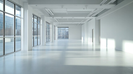Poster - modern empty art gallery with white walls and large windows