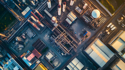 Fototapete - Modern industrial area aerial view and cloud computing concept, communication network, industry 4, 0, factory automation