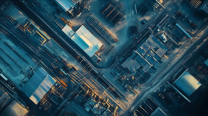 Aufkleber - Modern industrial area aerial view and cloud computing concept, communication network, industry 4, 0, factory automation
