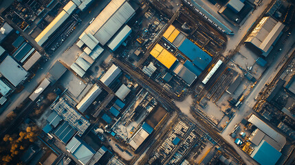 Poster - Modern industrial area aerial view and cloud computing concept, communication network, industry 4, 0, factory automation