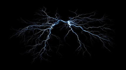 Poster - Isolated lightning bolts on a black background, capturing the power of nature, shallow depth of field