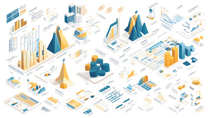 Aufkleber - Isometric infographics charts and diagrams, data analysis concept, template for business presentation, report or web site design